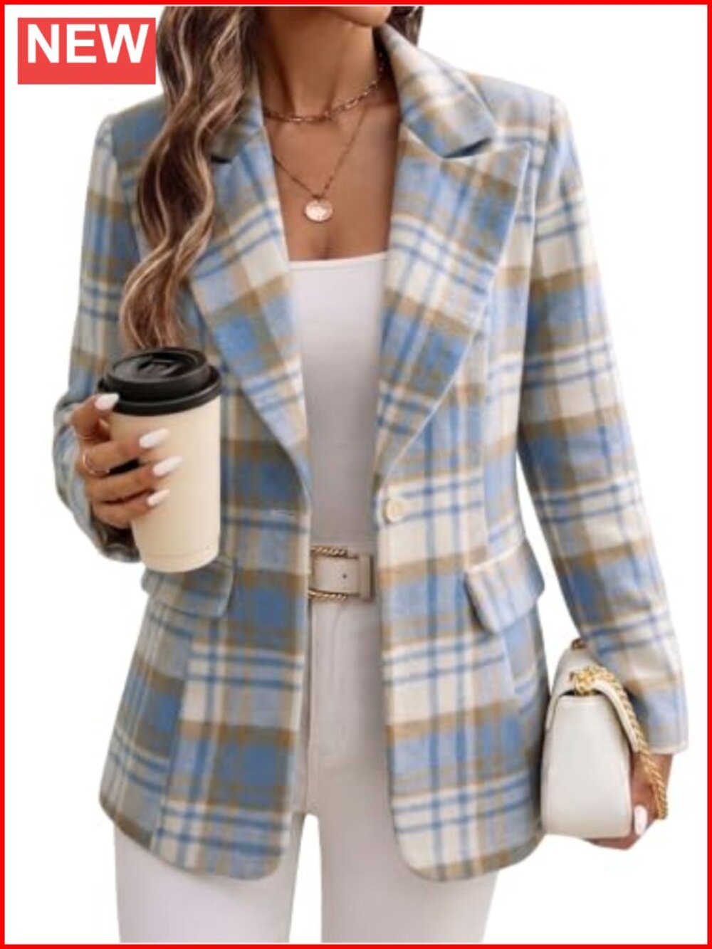 Wool Blend Plaid Flannel Blazer Jacket Business Casual Slim Fit